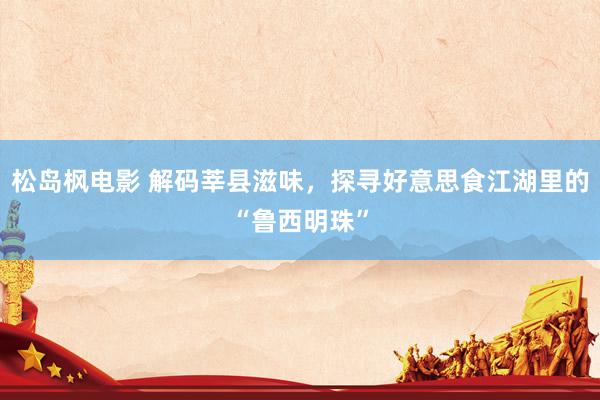 松岛枫电影 解码莘县滋味，探寻好意思食江湖里的“鲁西明珠”